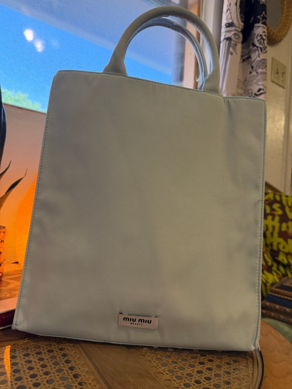Miu Miu Pale Blue Structured Top-Handle Tote